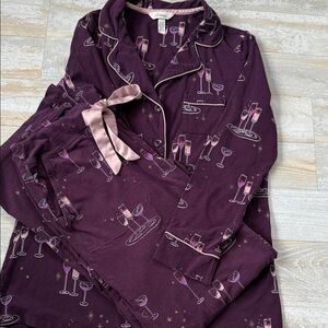 Soma Purple Pajama Set with Wine Glass Design